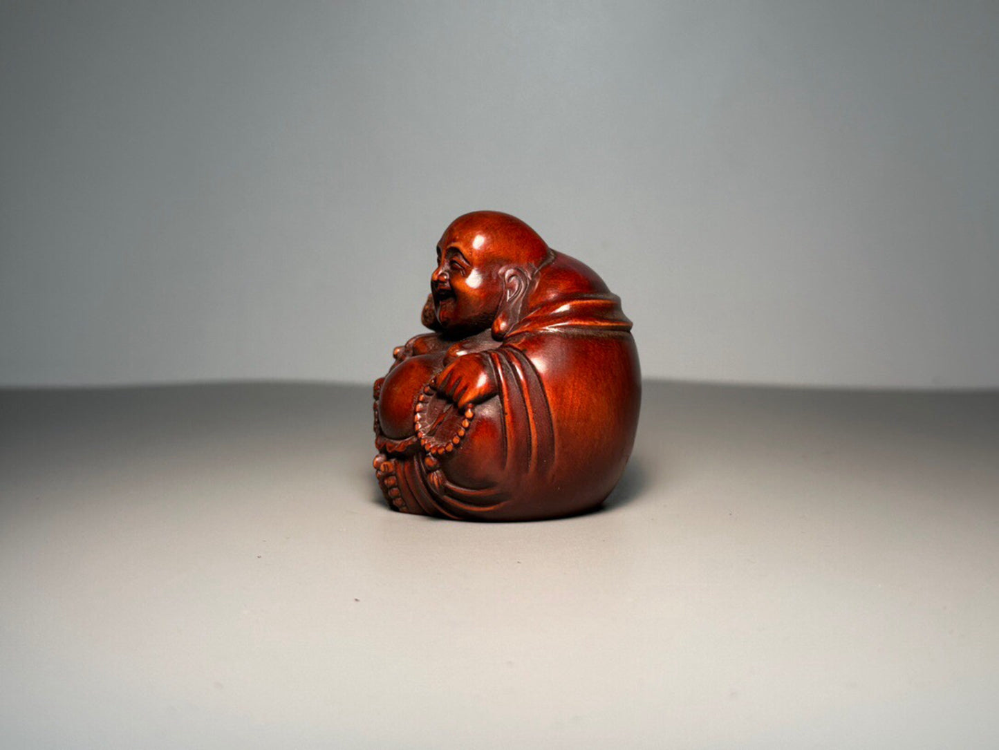 Chinese antique boxwood carving of Maitreya Buddha