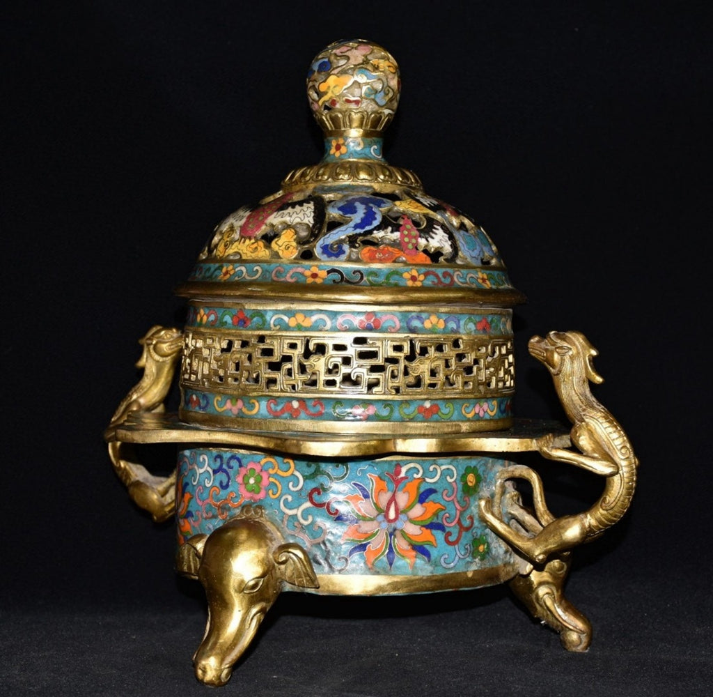 Pure copper cloisonne incense burner ornament