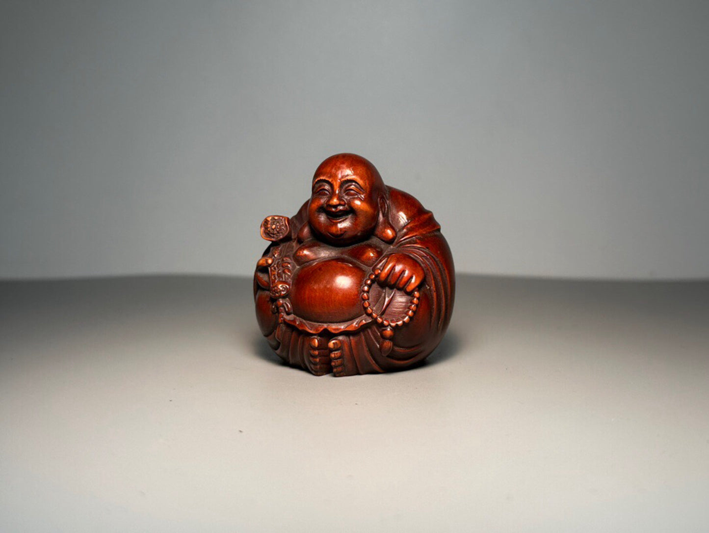 Chinese antique boxwood carving of Maitreya Buddha