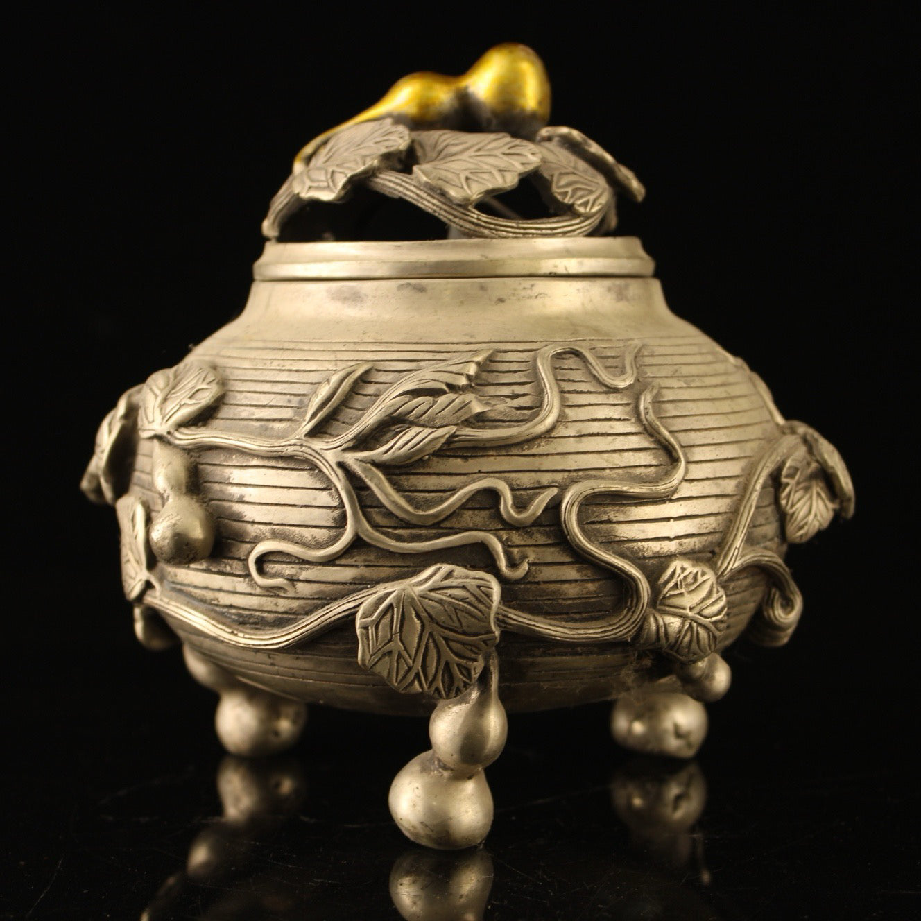 Chinese antique pure copper gourd incense burner