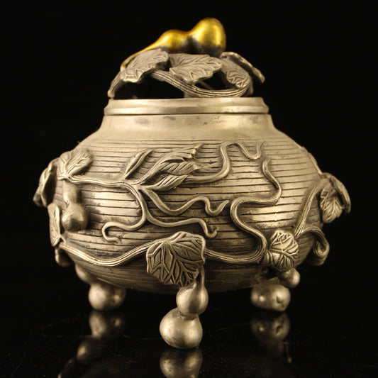 Chinese antique pure copper gourd incense burner
