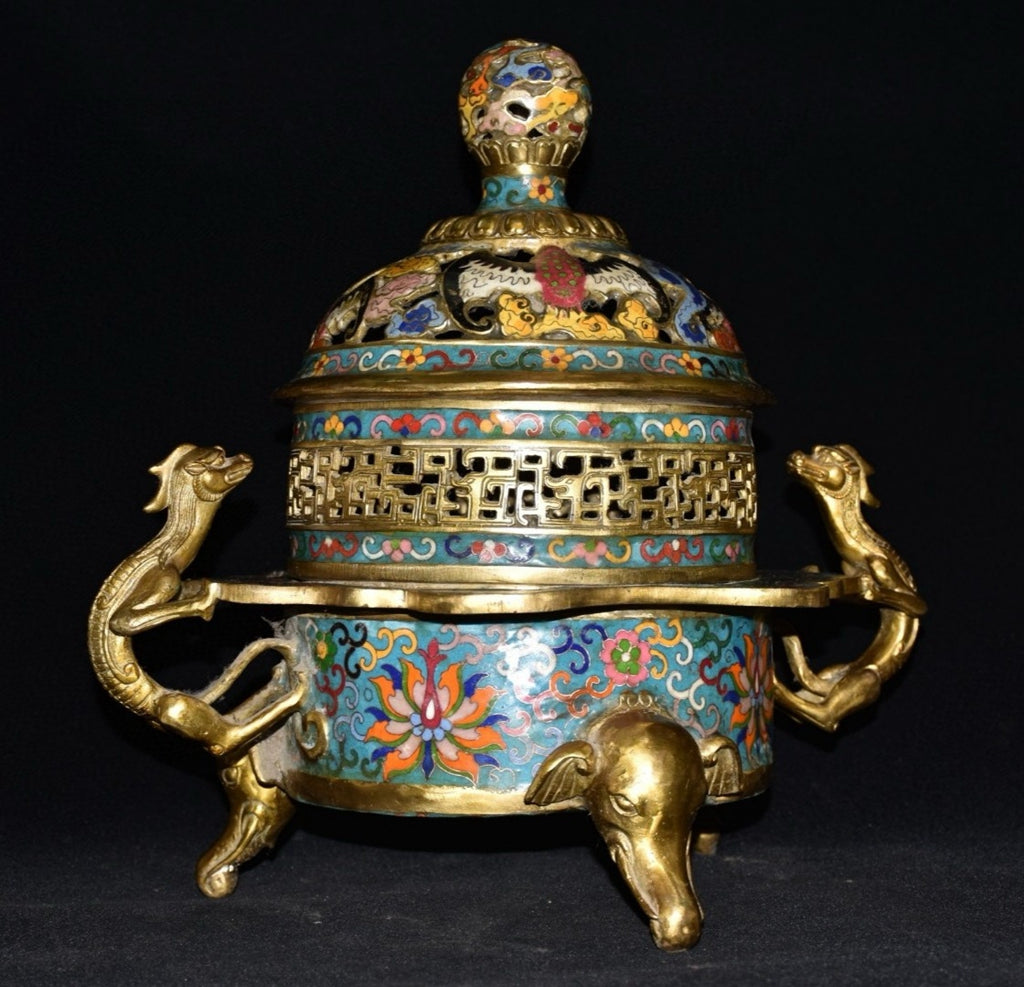 Pure copper cloisonne incense burner ornament