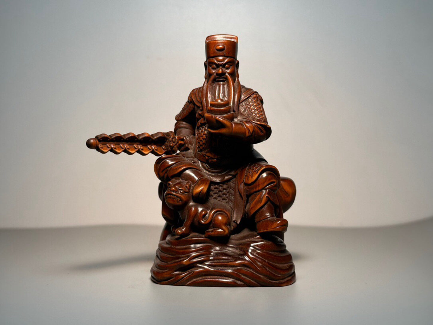 Chinese antique boxwood carving of the God of Wealth