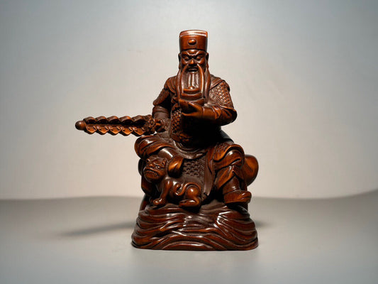 Chinese antique boxwood carving of the God of Wealth