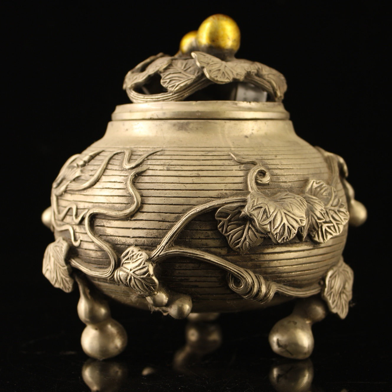 Chinese antique pure copper gourd incense burner