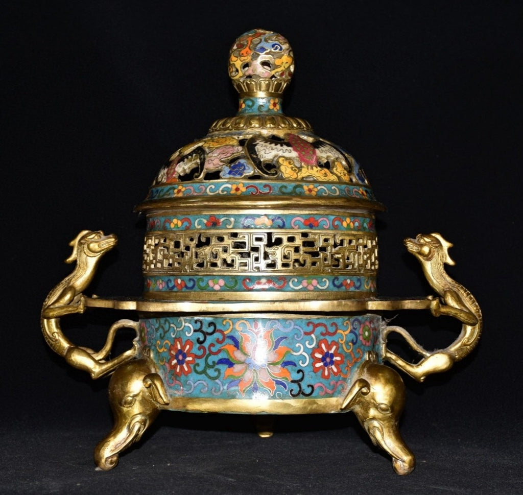 Pure copper cloisonne incense burner ornament