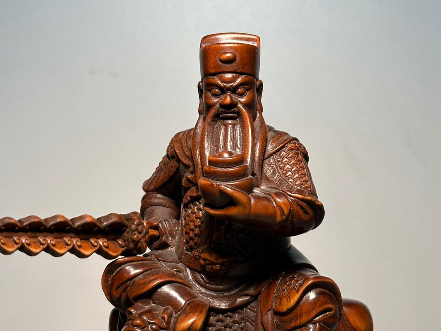 Chinese antique boxwood carving of the God of Wealth