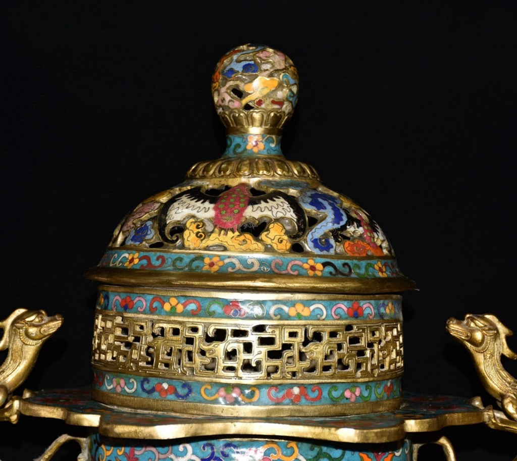 Pure copper cloisonne incense burner ornament
