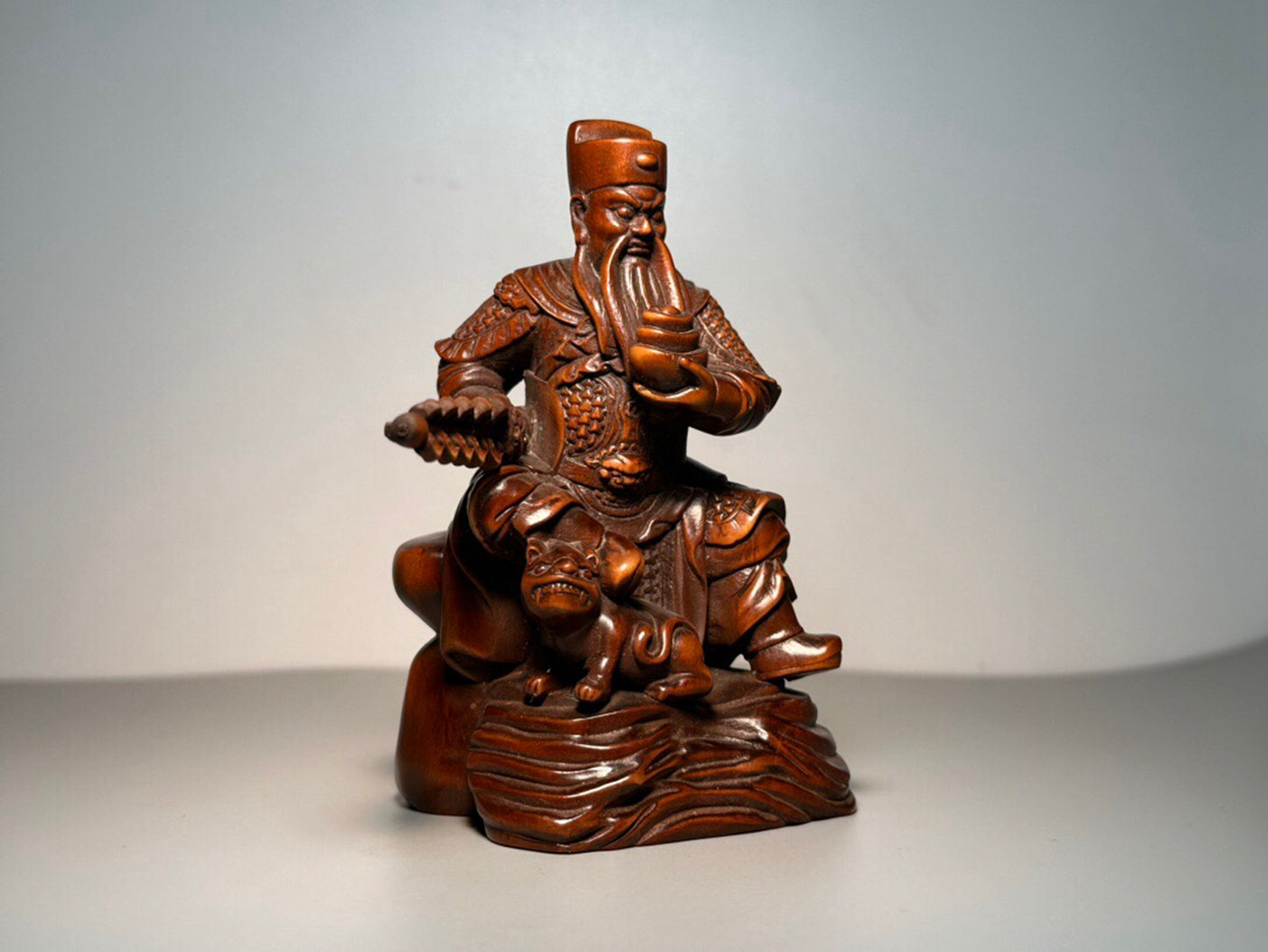 Chinese antique boxwood carving of the God of Wealth