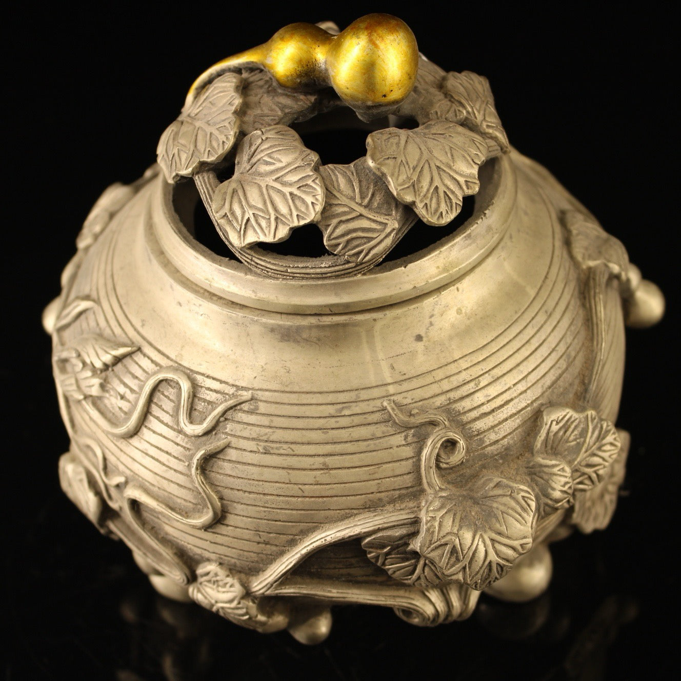 Chinese antique pure copper gourd incense burner