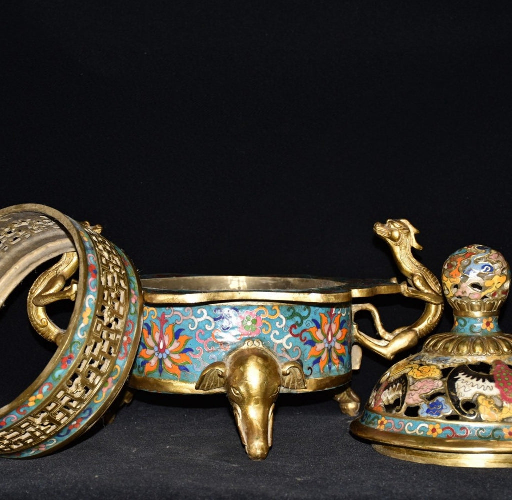 Pure copper cloisonne incense burner ornament