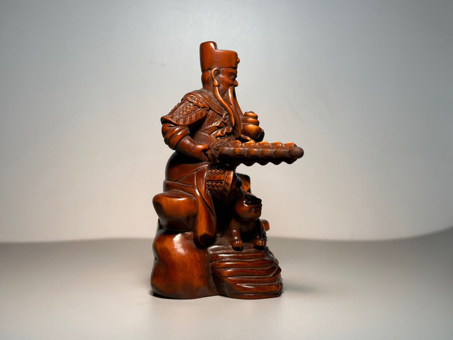 Chinese antique boxwood carving of the God of Wealth