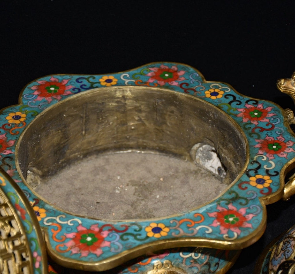 Pure copper cloisonne incense burner ornament