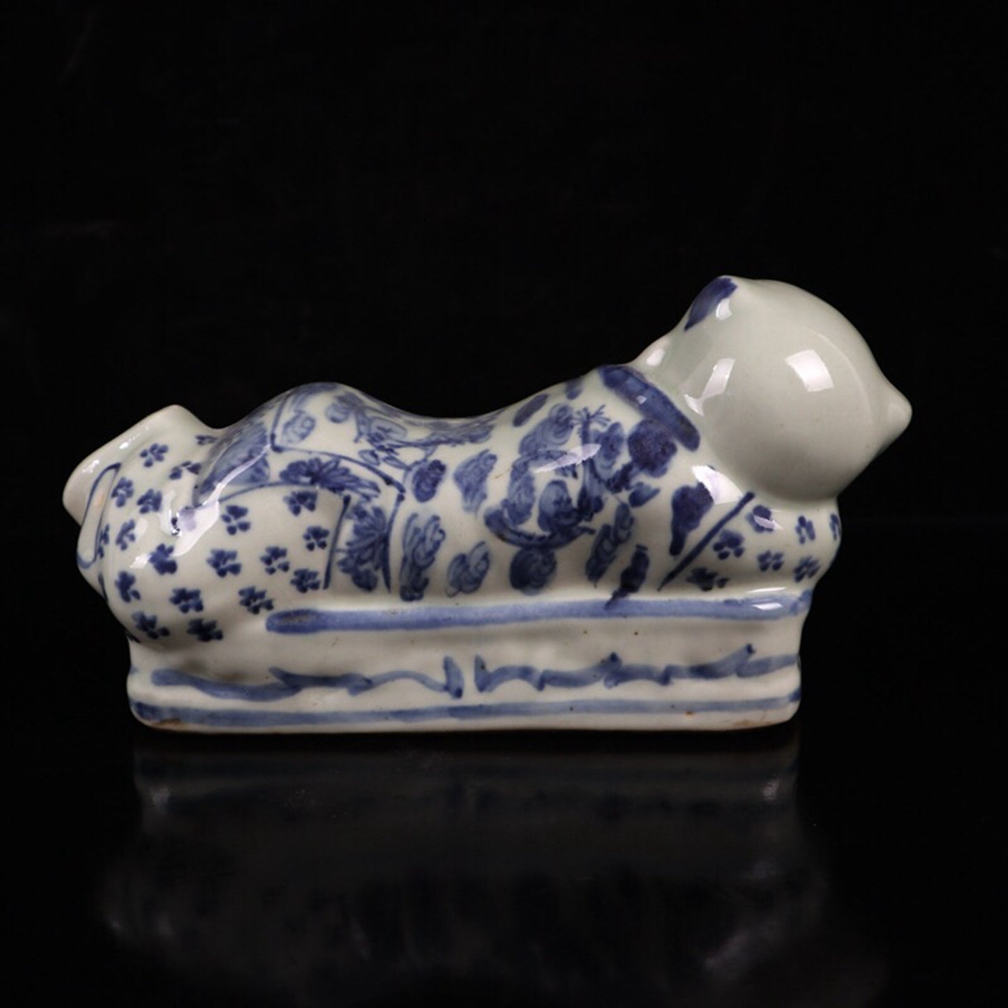 Chinese antique blue and white cloud bat patterned doll pillow