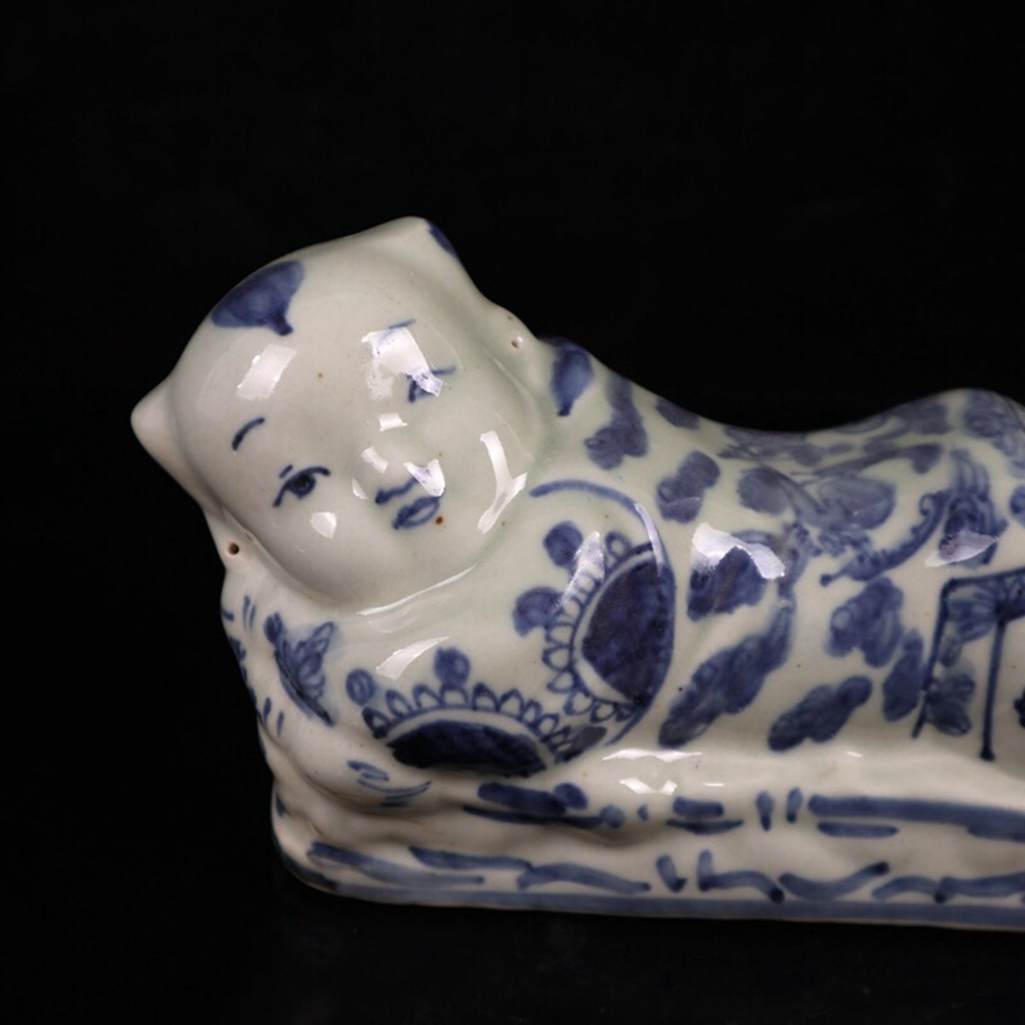 Chinese antique blue and white cloud bat patterned doll pillow