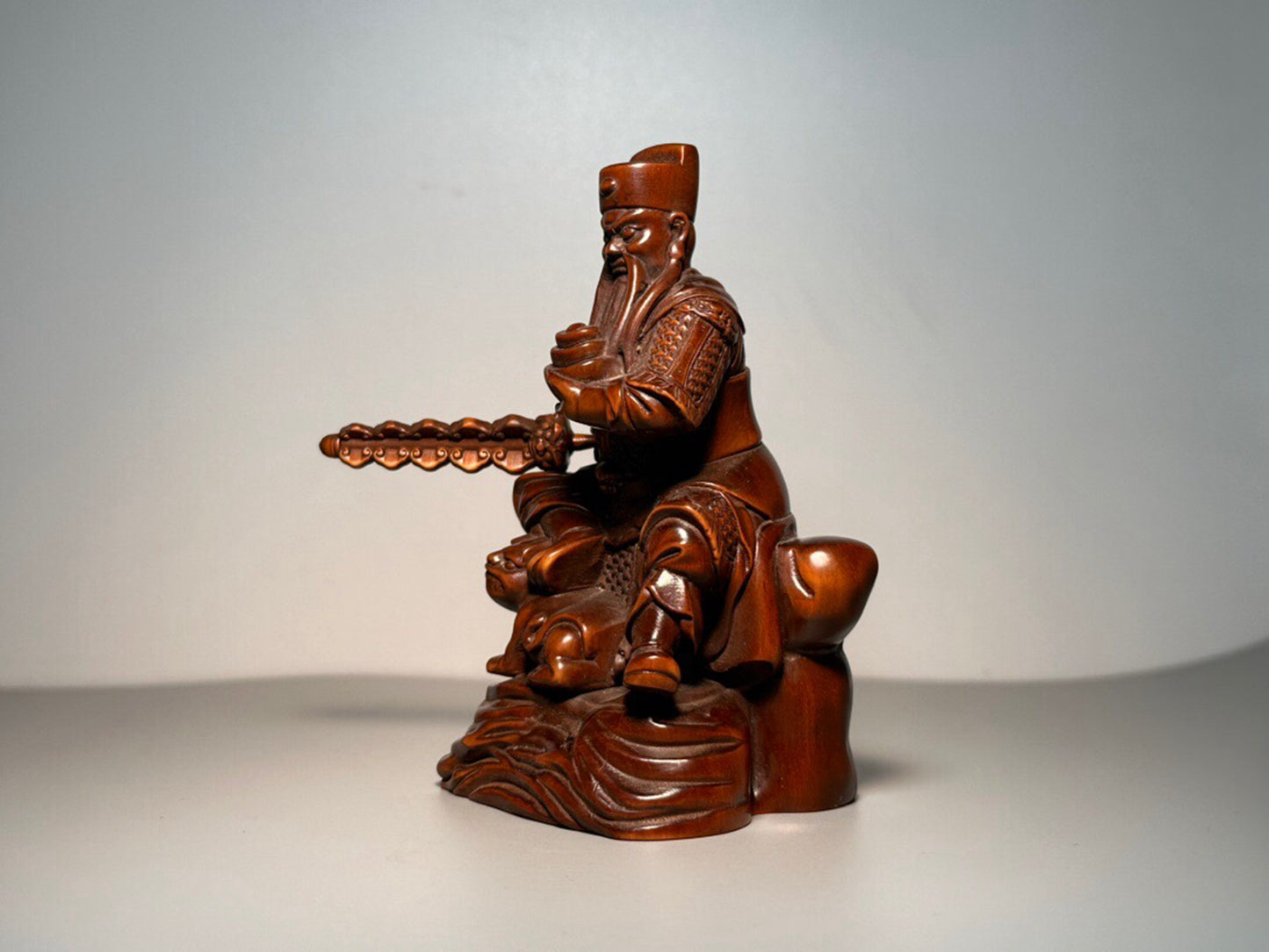 Chinese antique boxwood carving of the God of Wealth