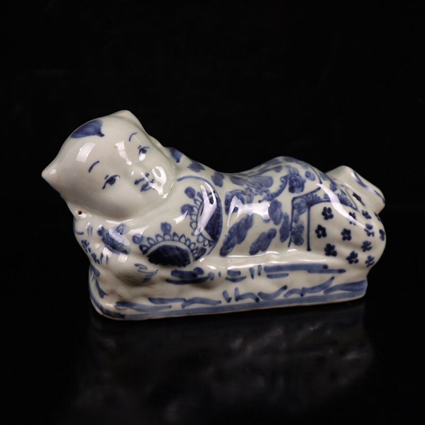 Chinese antique blue and white cloud bat patterned doll pillow