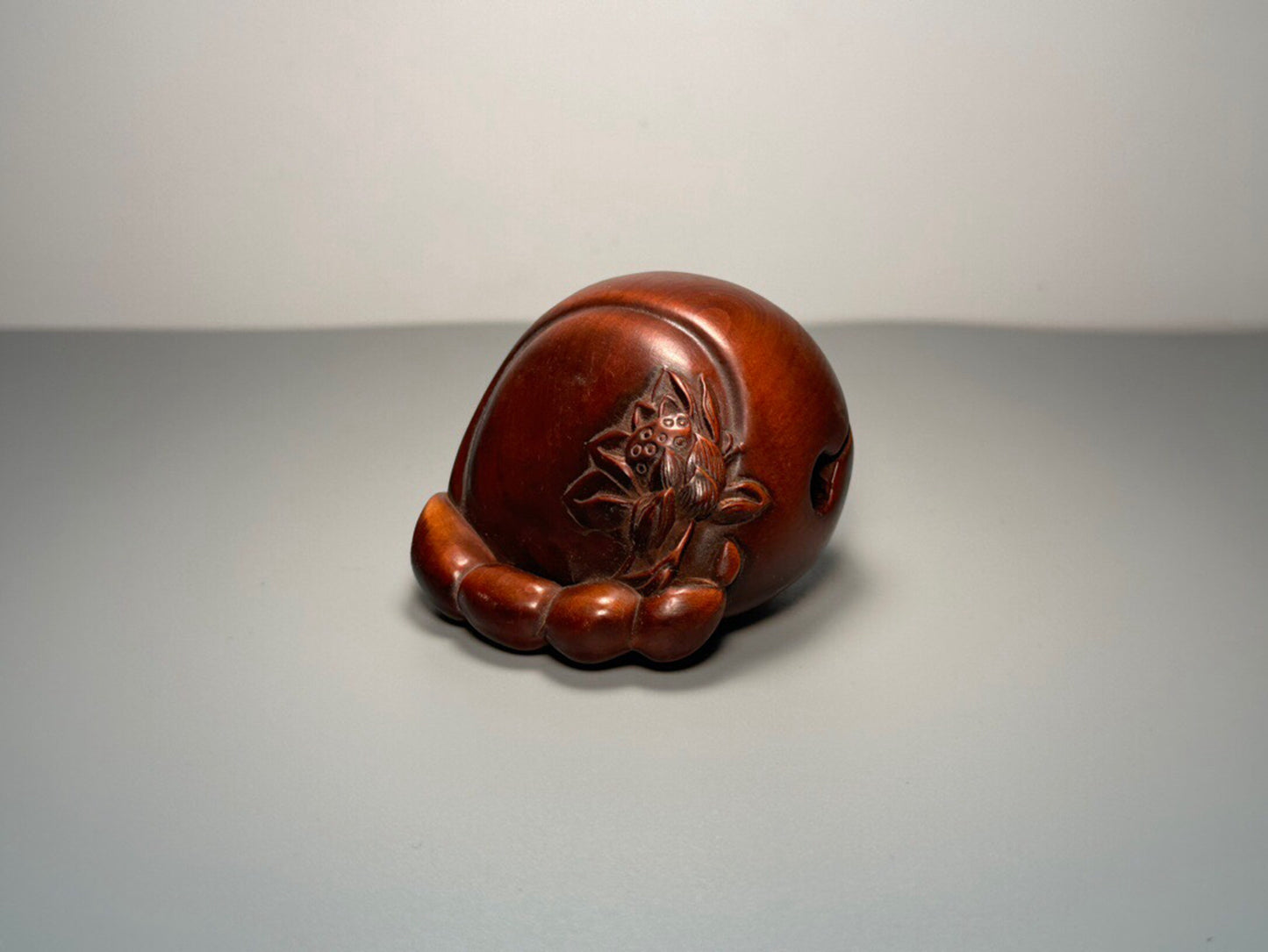 Chinese antique boxwood carving with lotus root and wooden fish