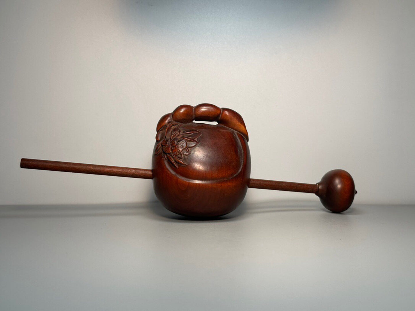 Chinese antique boxwood carving with lotus root and wooden fish