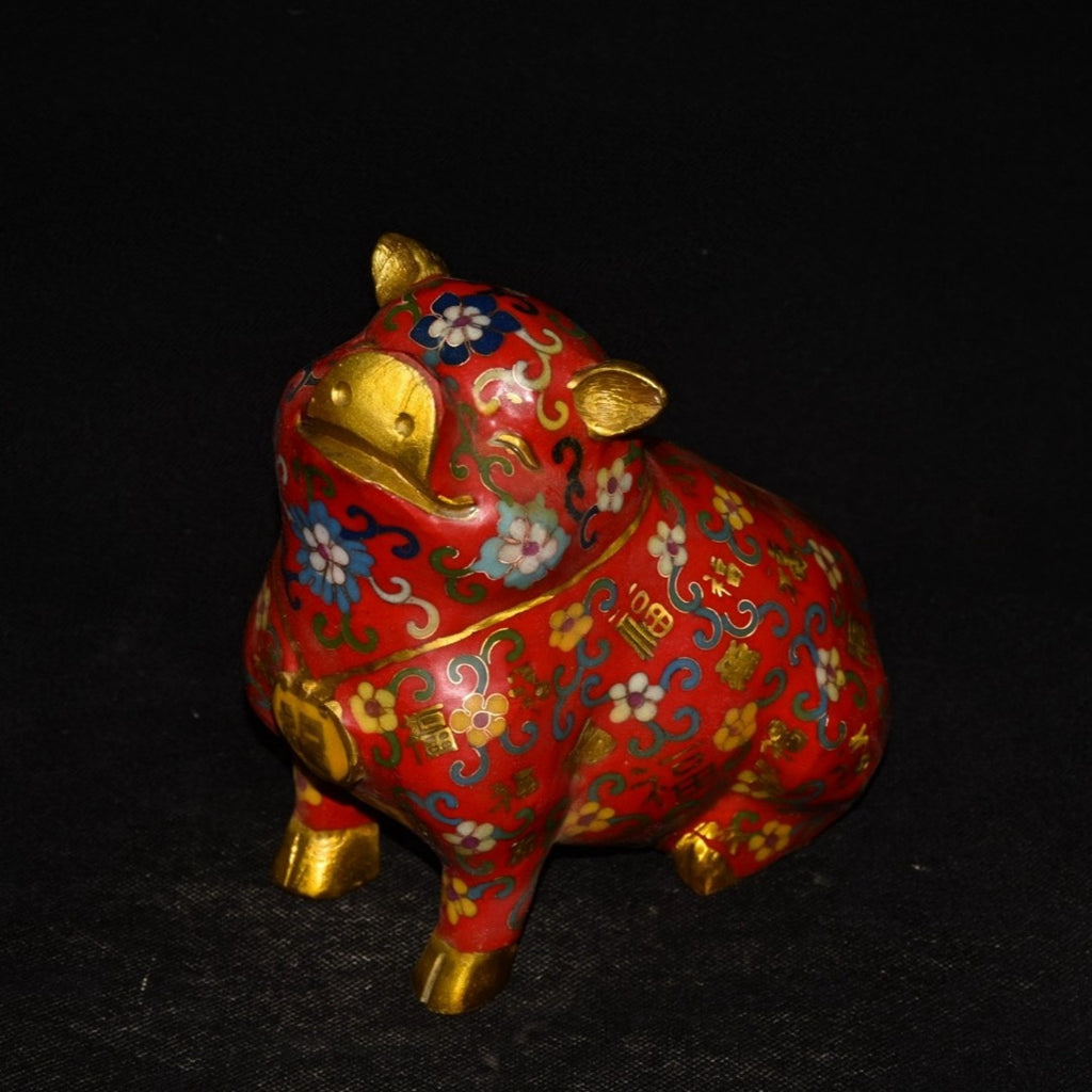 Pure copper cloisonn é zodiac fortune pig ornament