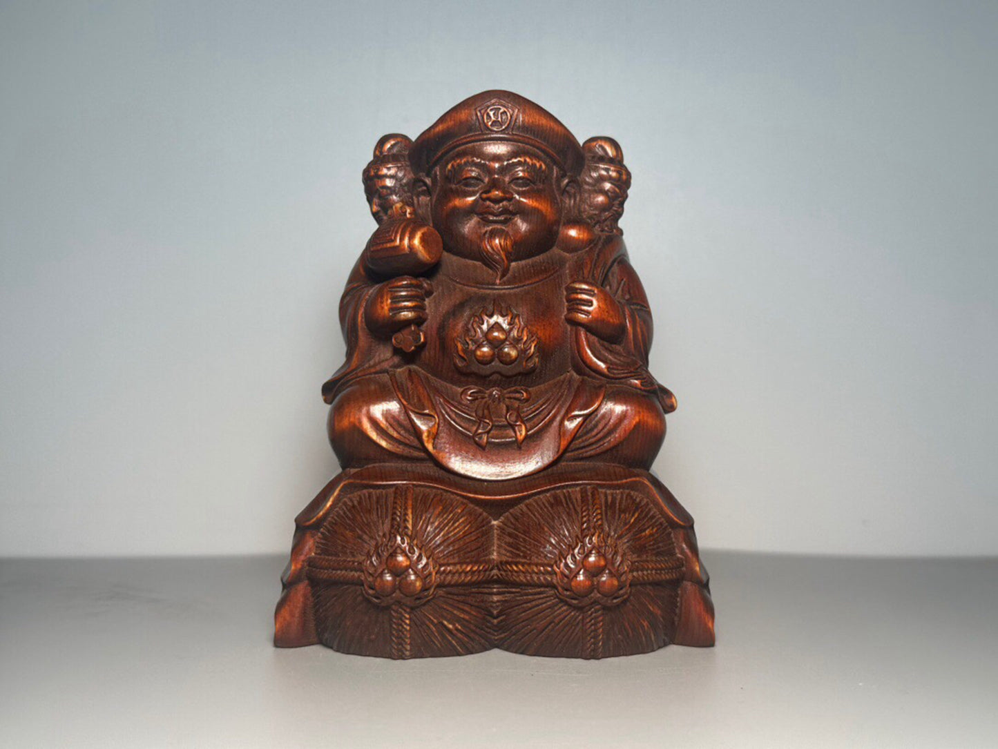 Chinese antique boxwood carving with three large black heavenly statues