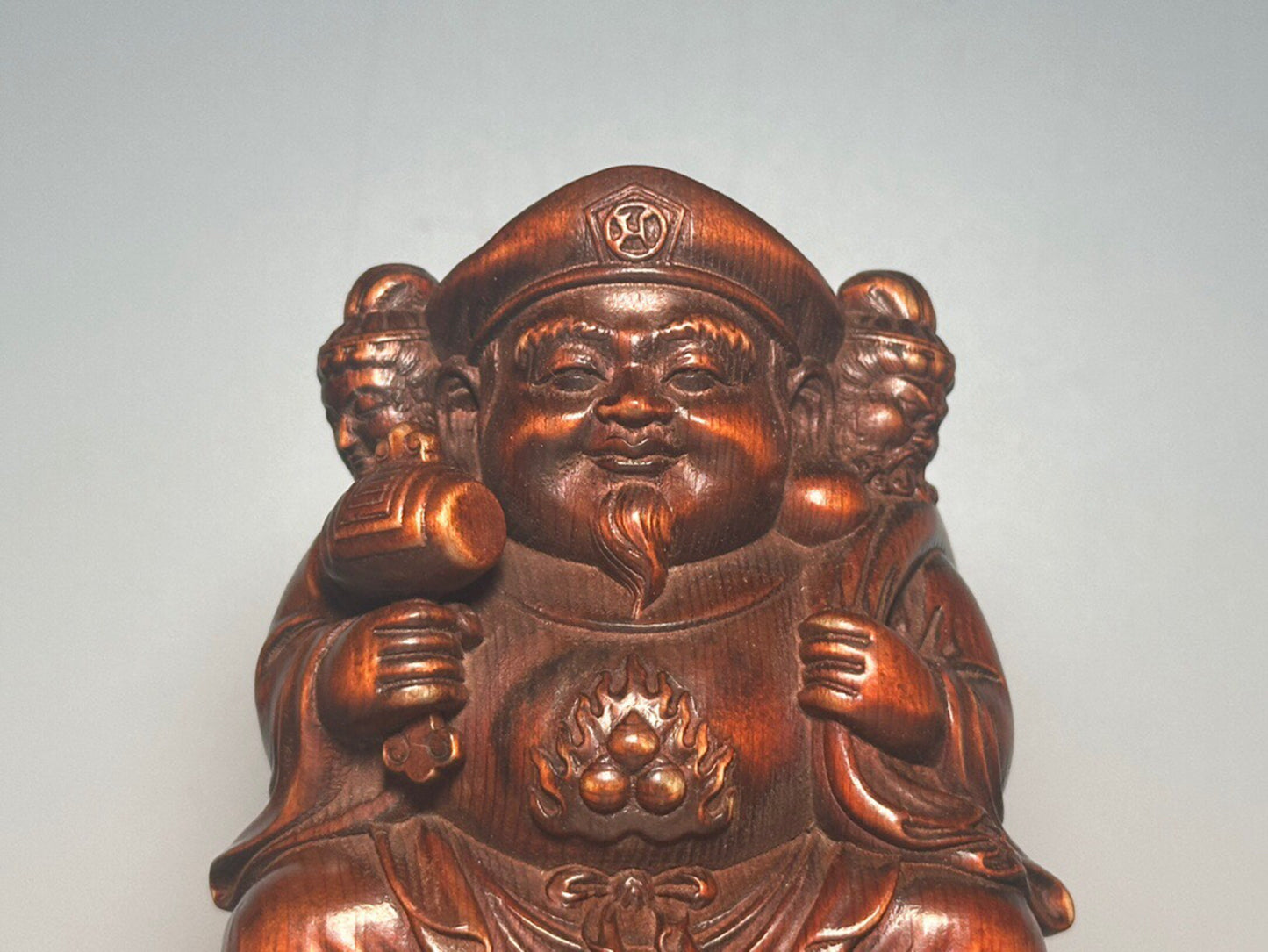 Chinese antique boxwood carving with three large black heavenly statues