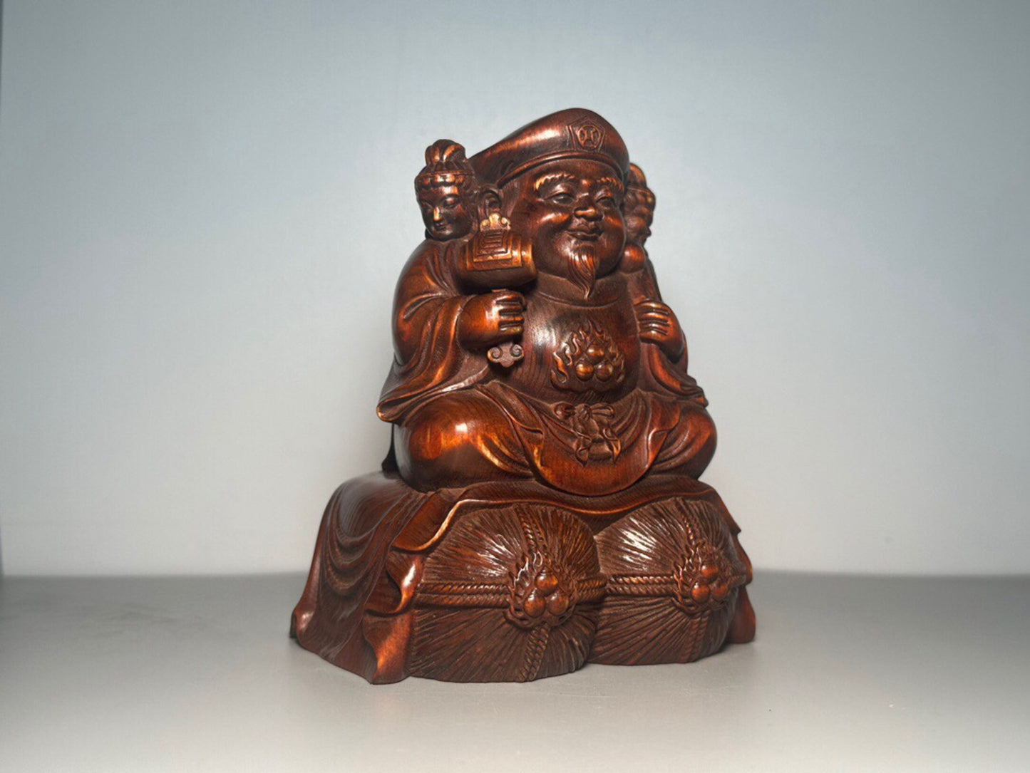 Chinese antique boxwood carving with three large black heavenly statues