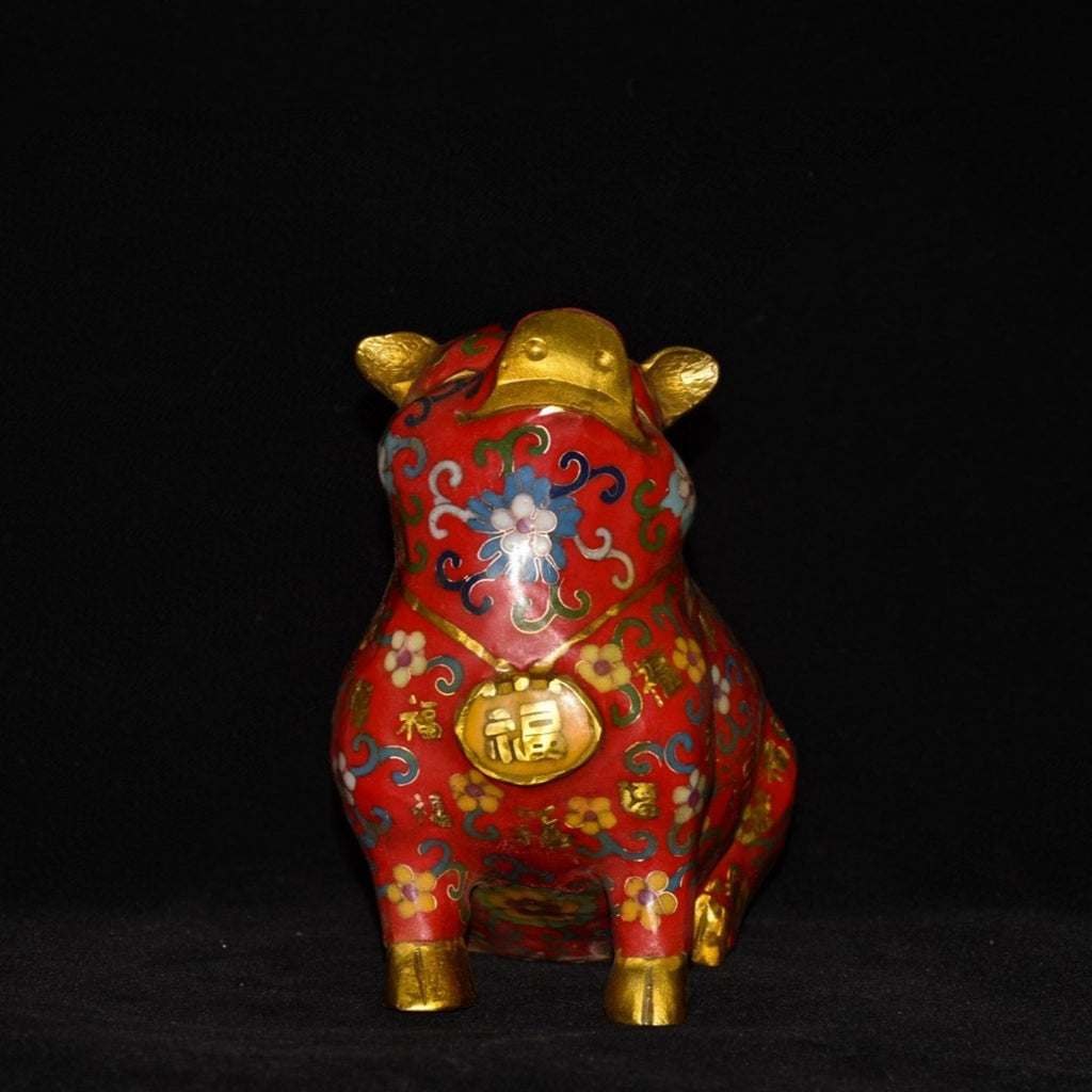 Pure copper cloisonn é zodiac fortune pig ornament