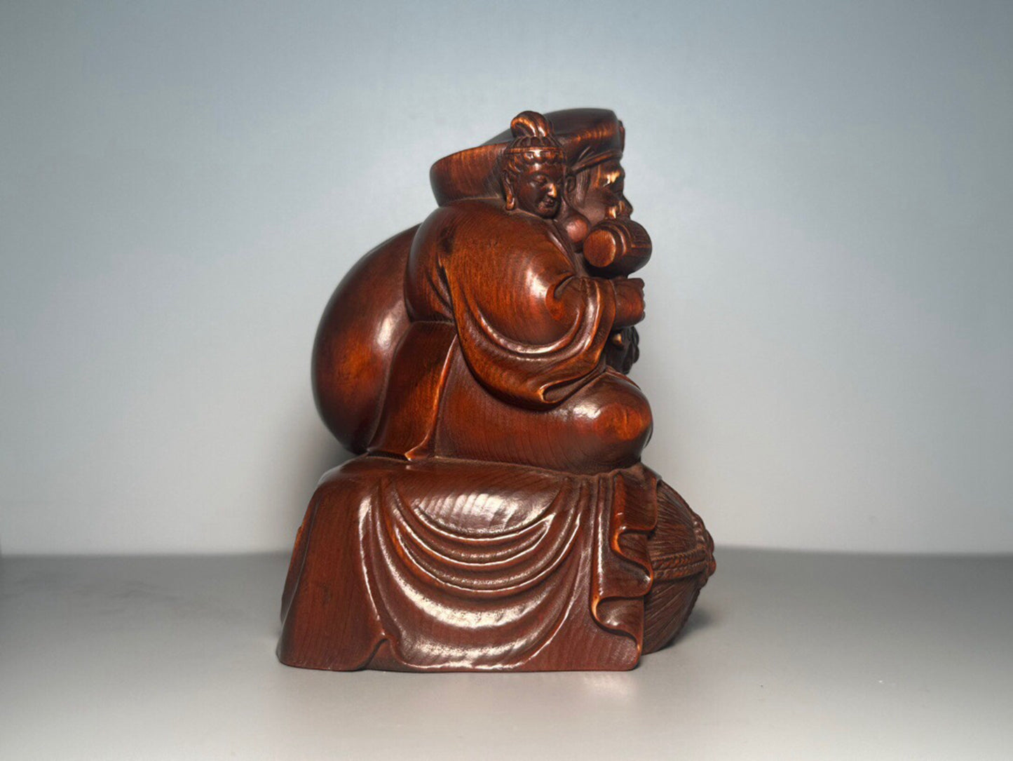 Chinese antique boxwood carving with three large black heavenly statues