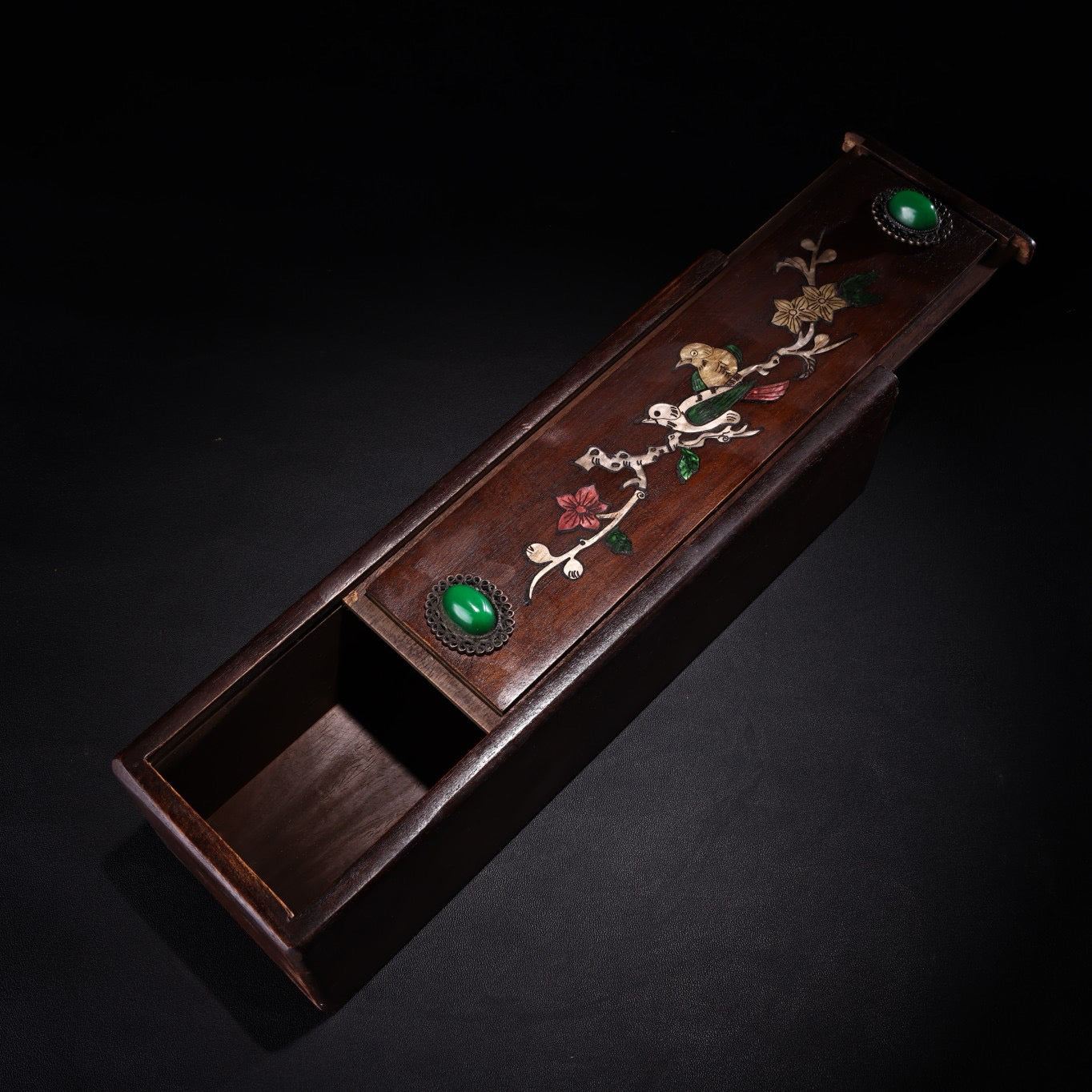 Chinese Antique Old Flower Pear Carved Jewelry Box