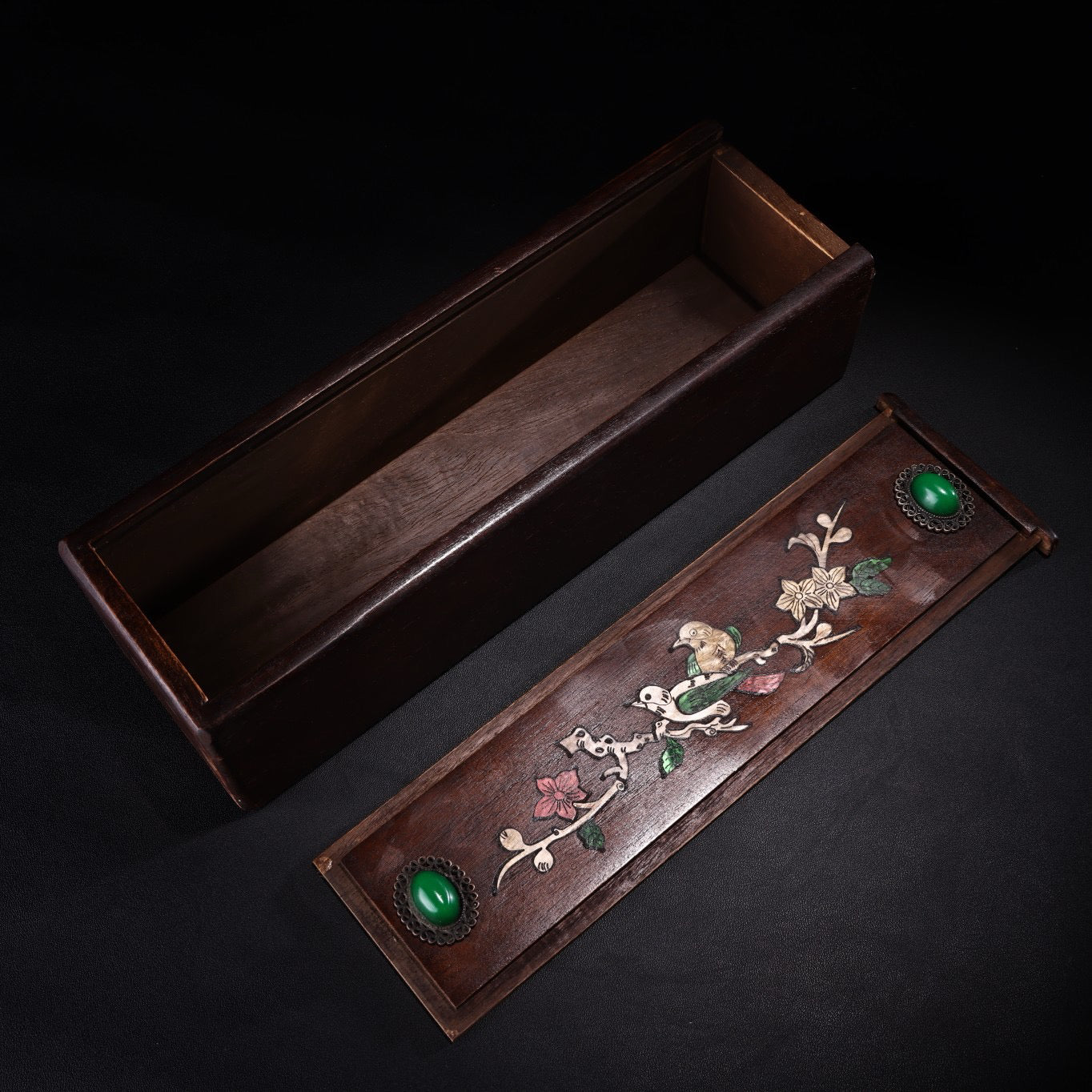Chinese Antique Old Flower Pear Carved Jewelry Box