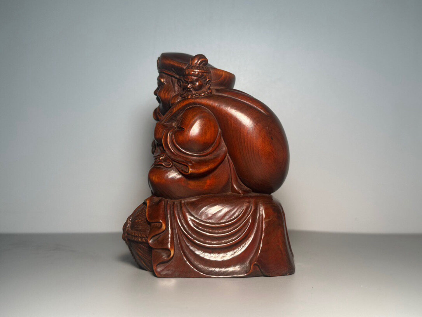 Chinese antique boxwood carving with three large black heavenly statues