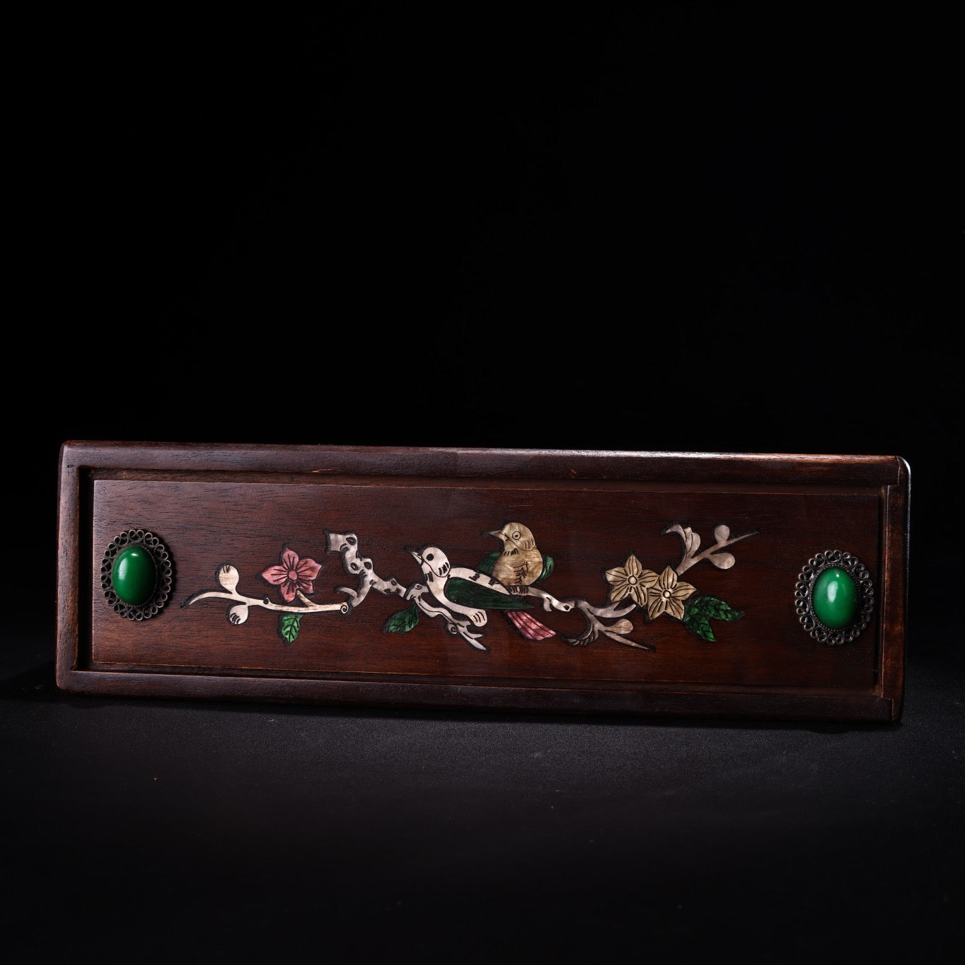 Chinese Antique Old Flower Pear Carved Jewelry Box