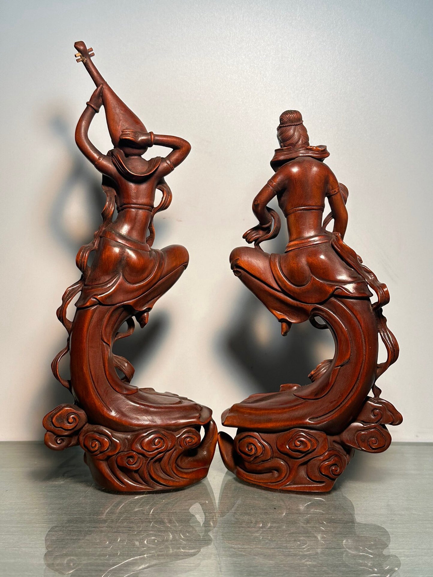 Chinese antique boxwood carving pairs Dunhuang Flying Apsaras