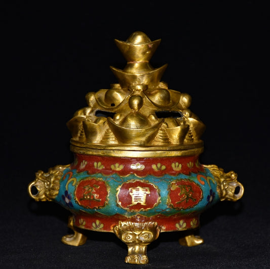 Pure copper cloisonne incense burner ornament