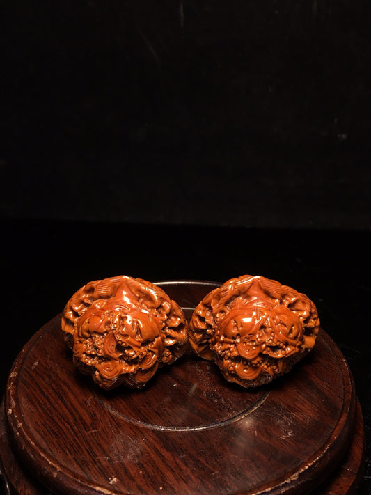 Chinese antique walnut handmade carved golden toad