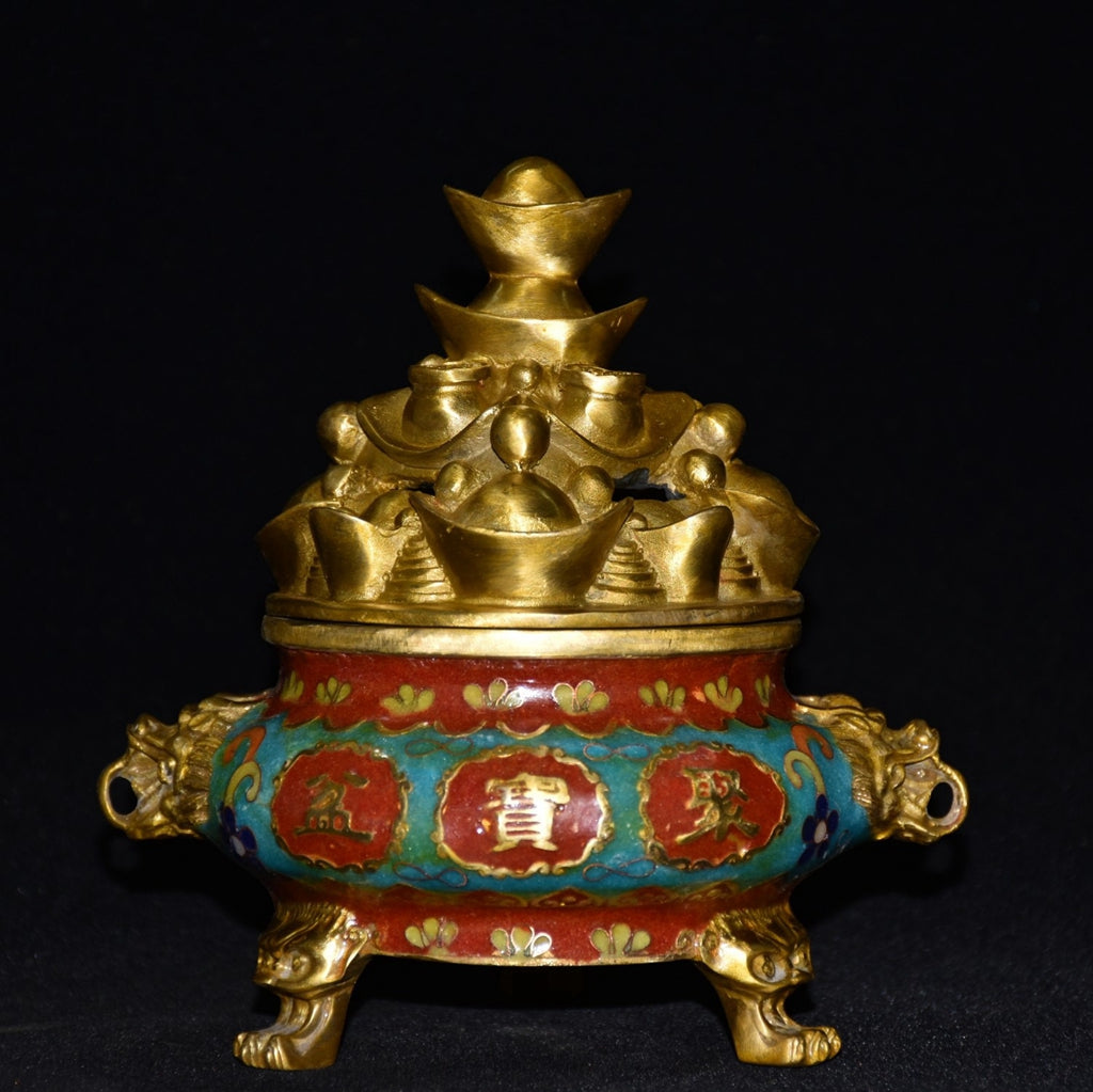 Pure copper cloisonne incense burner ornament