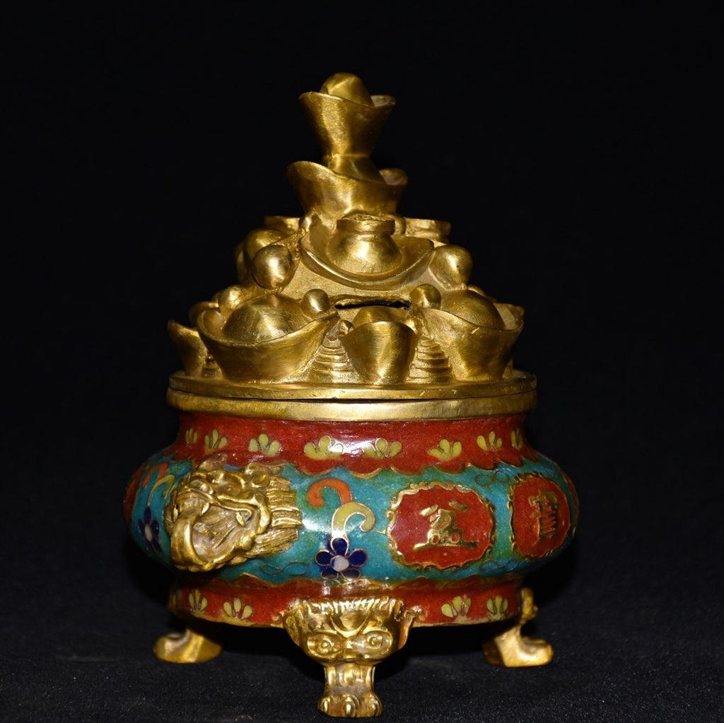 Pure copper cloisonne incense burner ornament