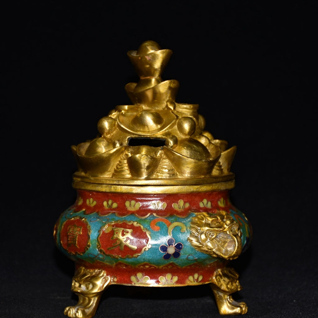 Pure copper cloisonne incense burner ornament