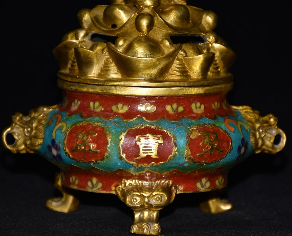 Pure copper cloisonne incense burner ornament
