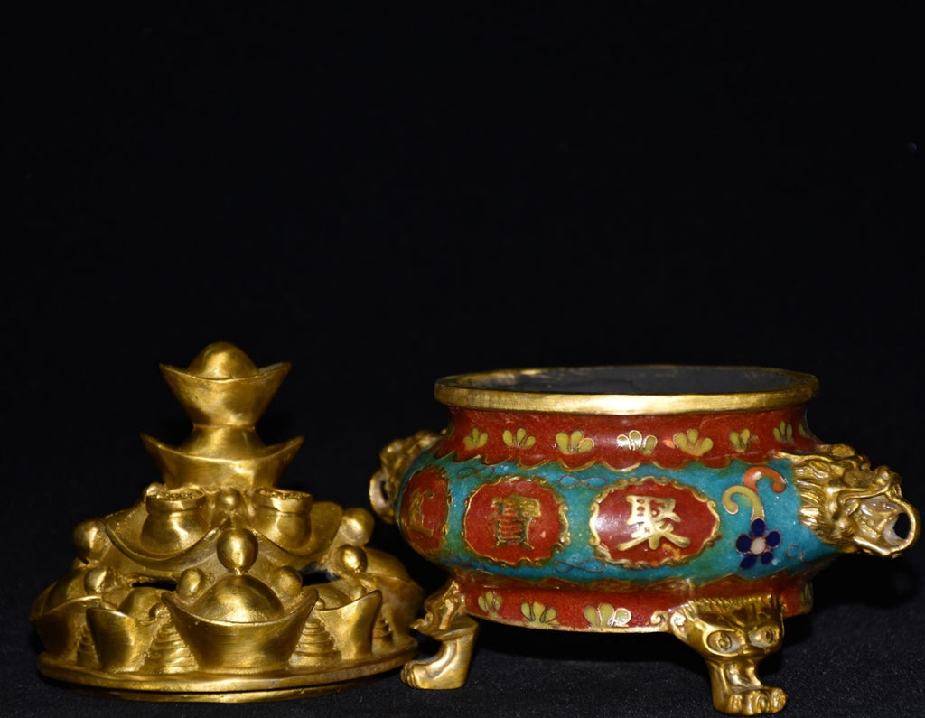 Pure copper cloisonne incense burner ornament