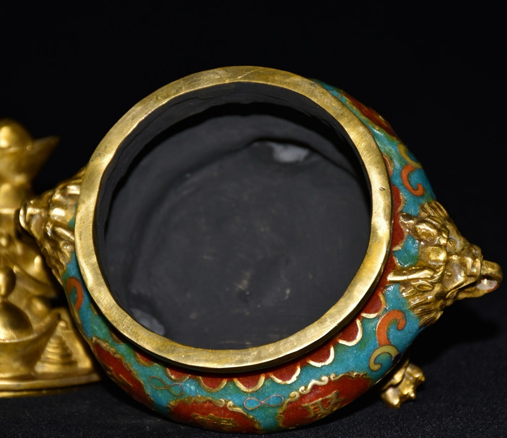 Pure copper cloisonne incense burner ornament
