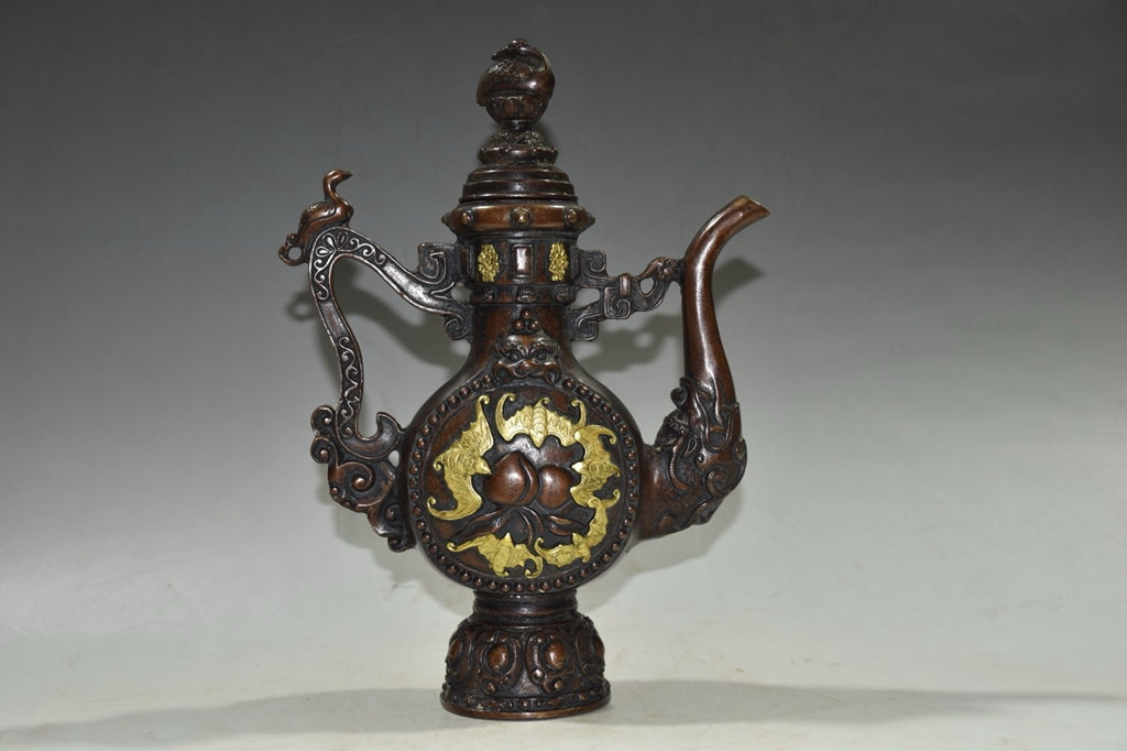 Pure copper imitation purple copper longevity wine pot ornament