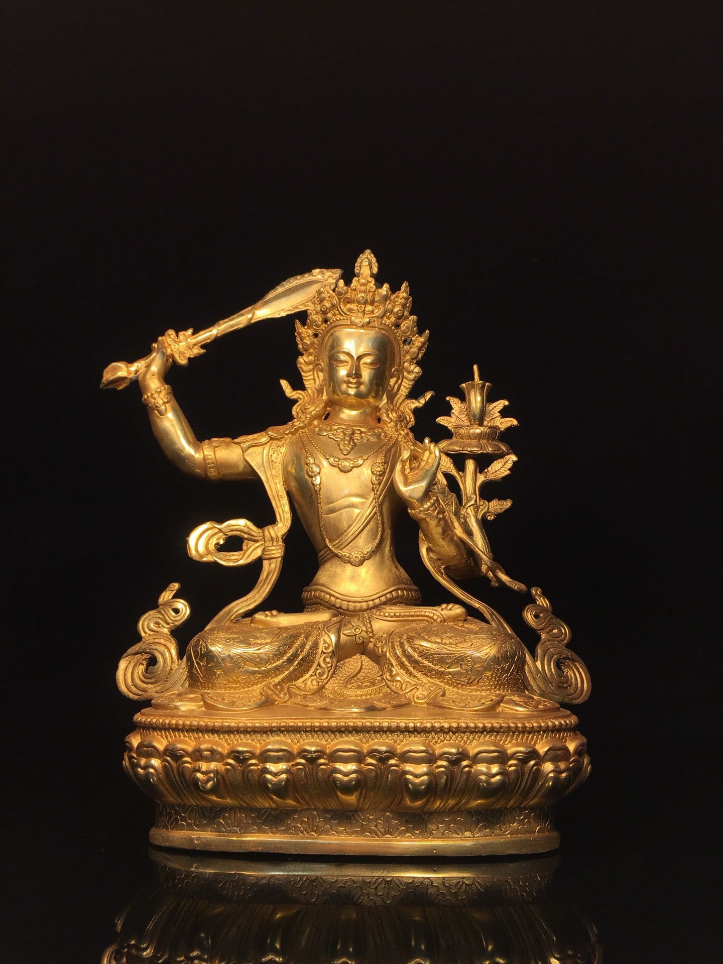 Chinese antique pure copper statue of Manjushri Bodhisattva