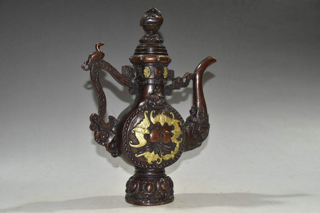 Pure copper imitation purple copper longevity wine pot ornament