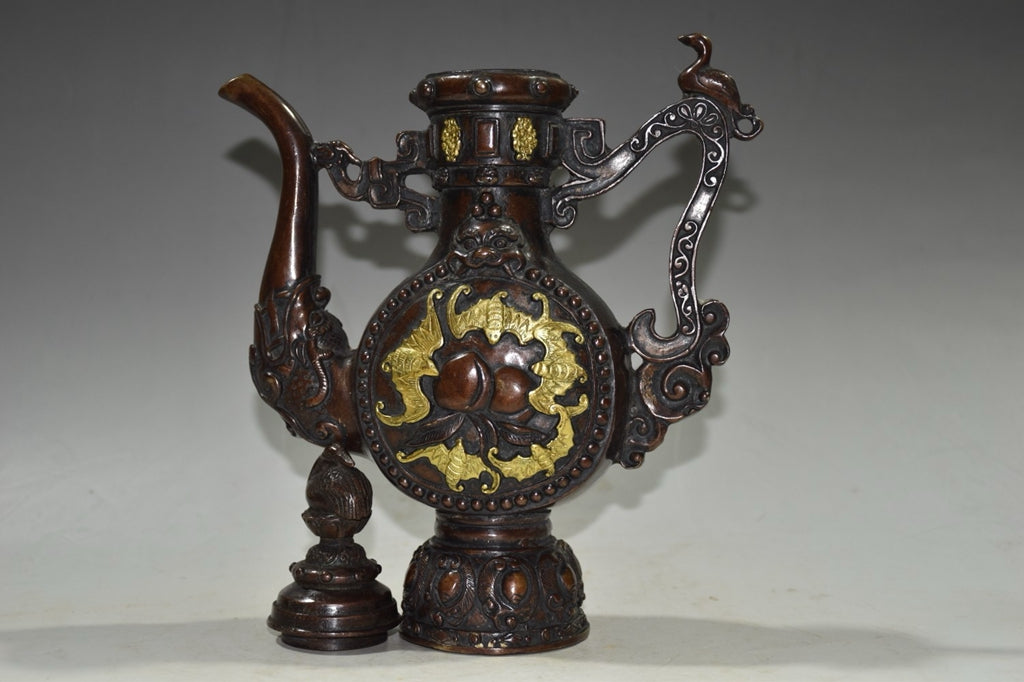 Pure copper imitation purple copper longevity wine pot ornament