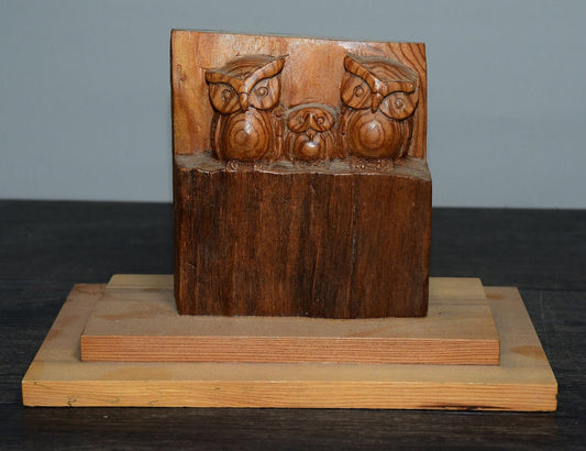 Chinese antique boxwood carved owl ornament