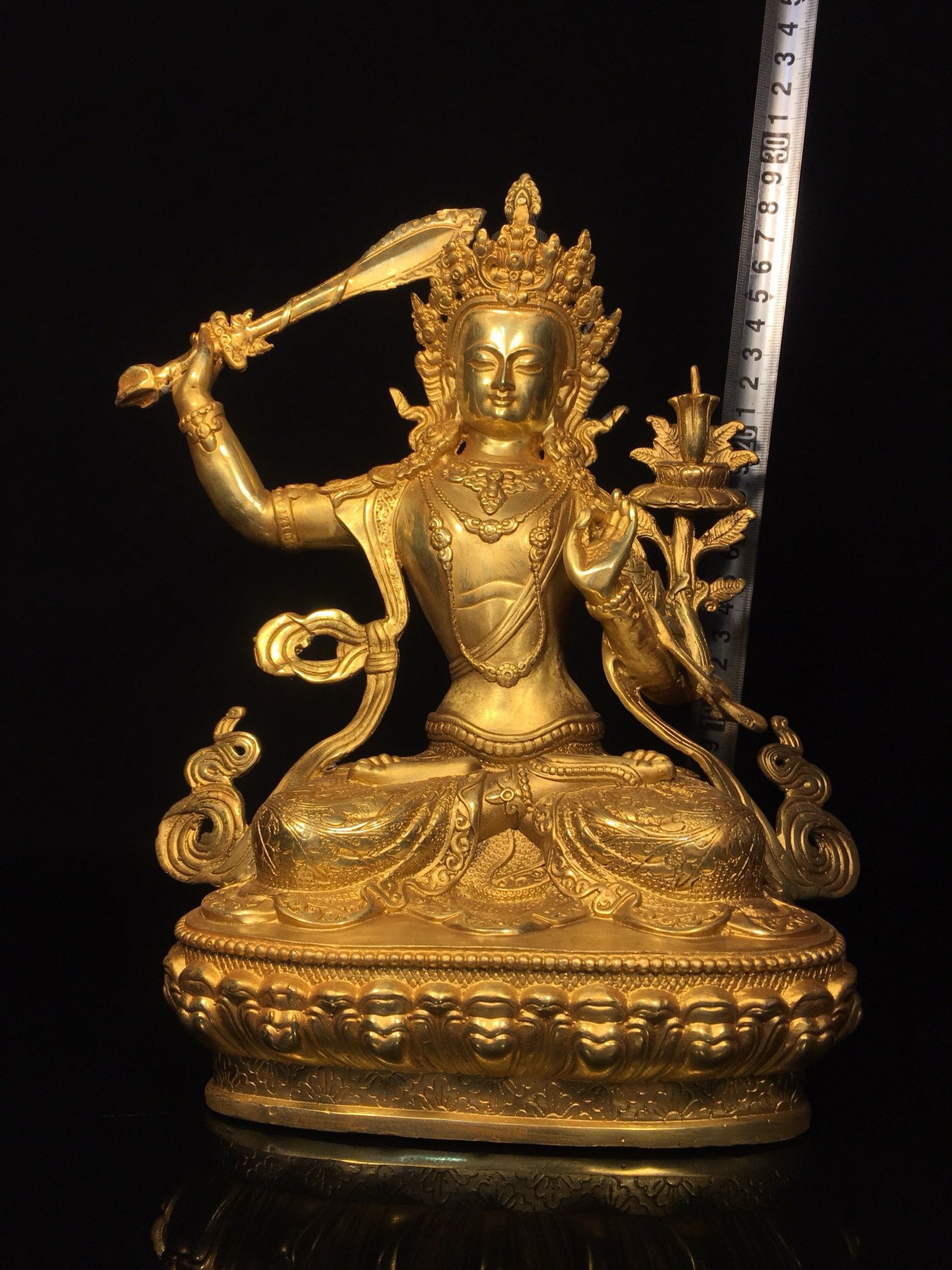 Chinese antique pure copper statue of Manjushri Bodhisattva