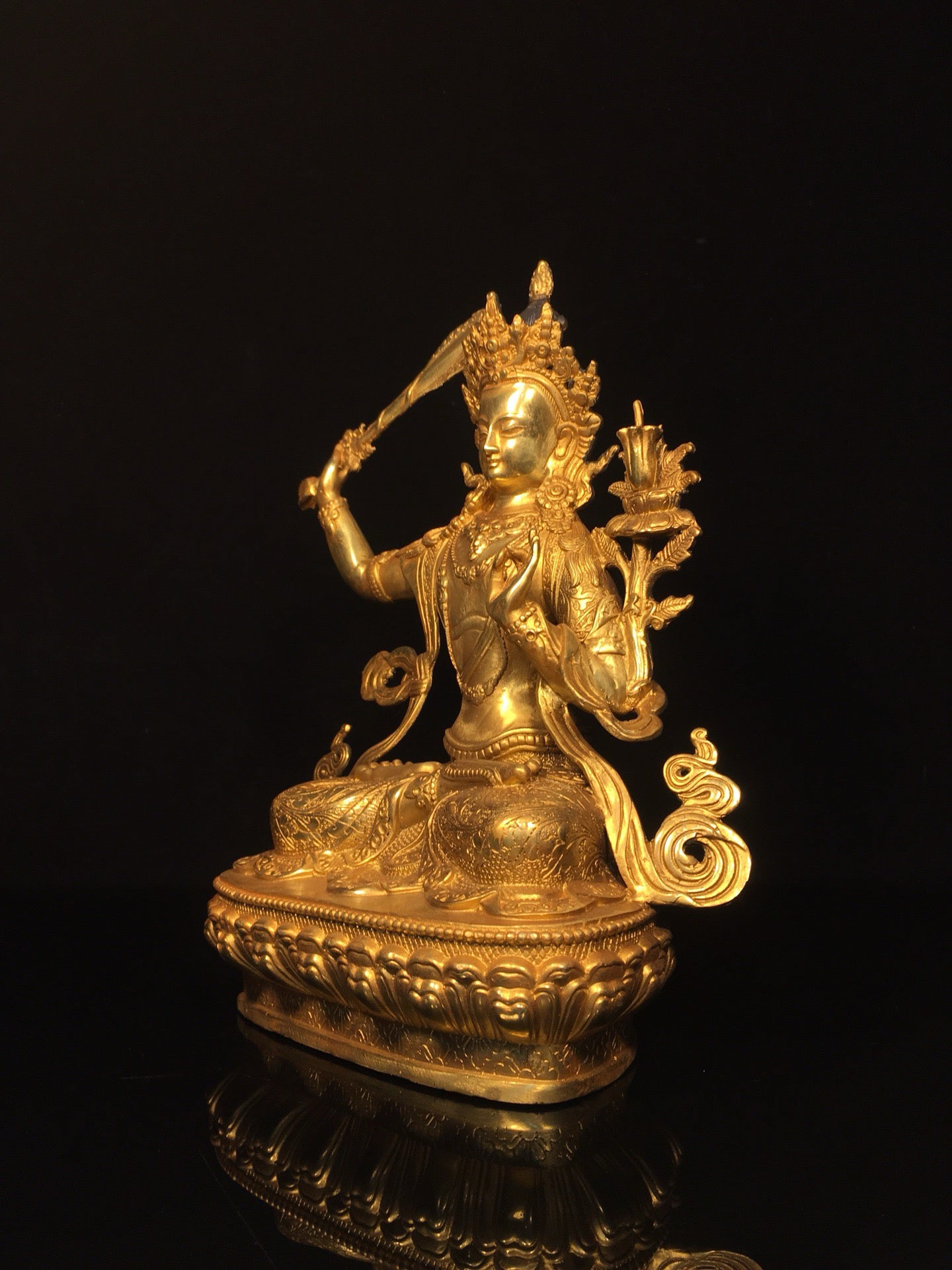 Chinese antique pure copper statue of Manjushri Bodhisattva