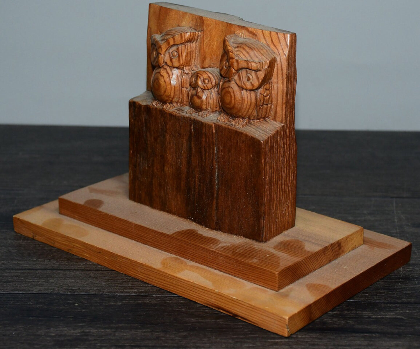 Chinese antique boxwood carved owl ornament